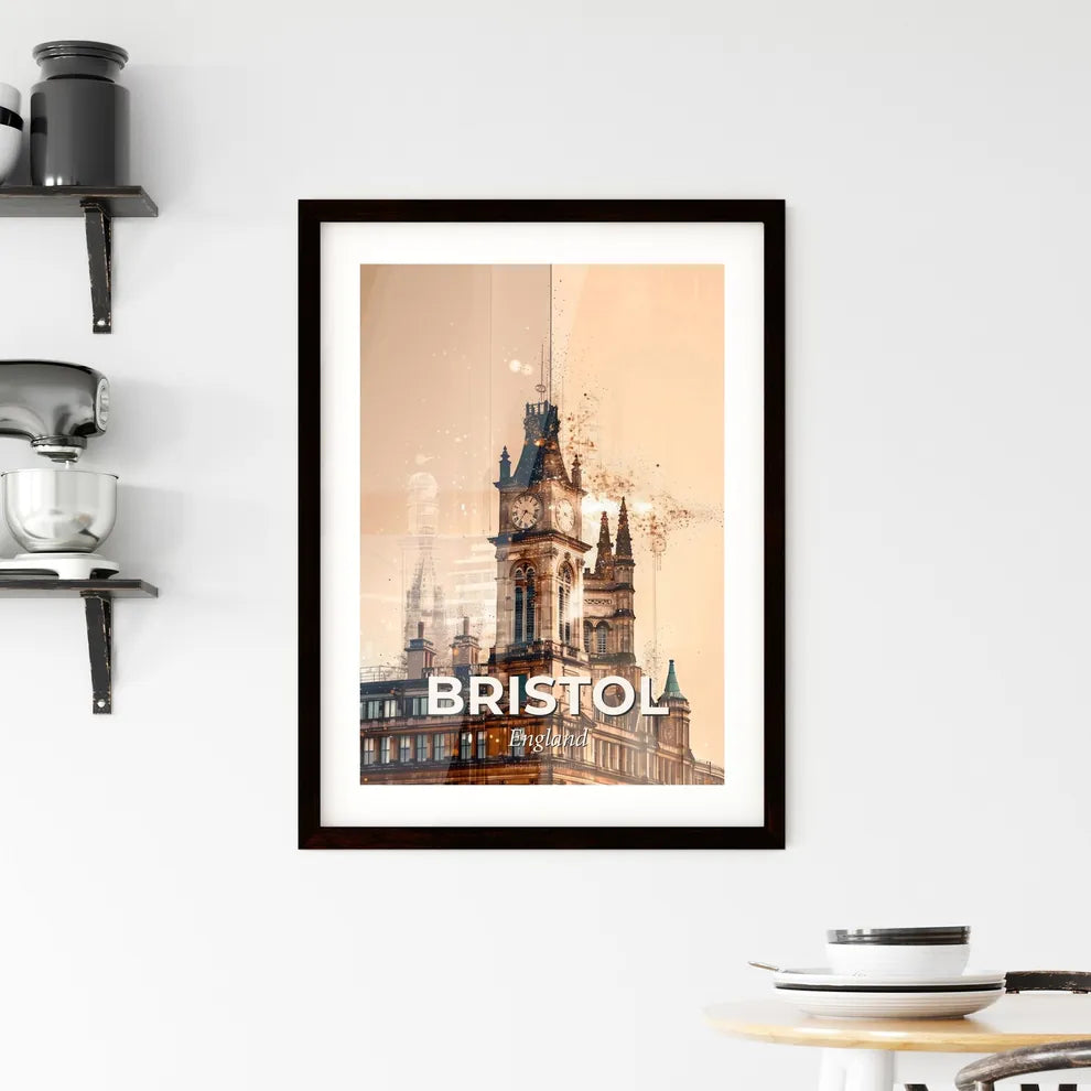Bristol City Skyline Poster Art with Architecture Icons Framed Print