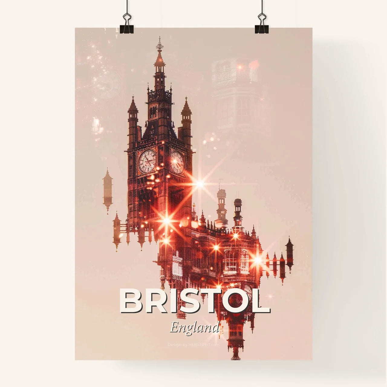 Bristol City Skyline Double Exposure Sunset Poster Poster