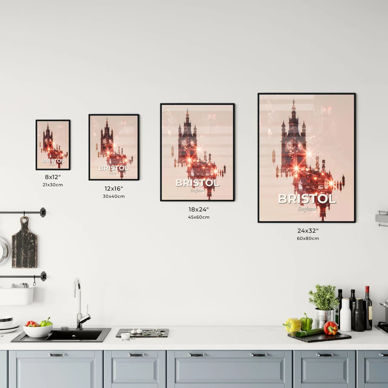 Bristol City Skyline Double Exposure Sunset Poster Office Art
