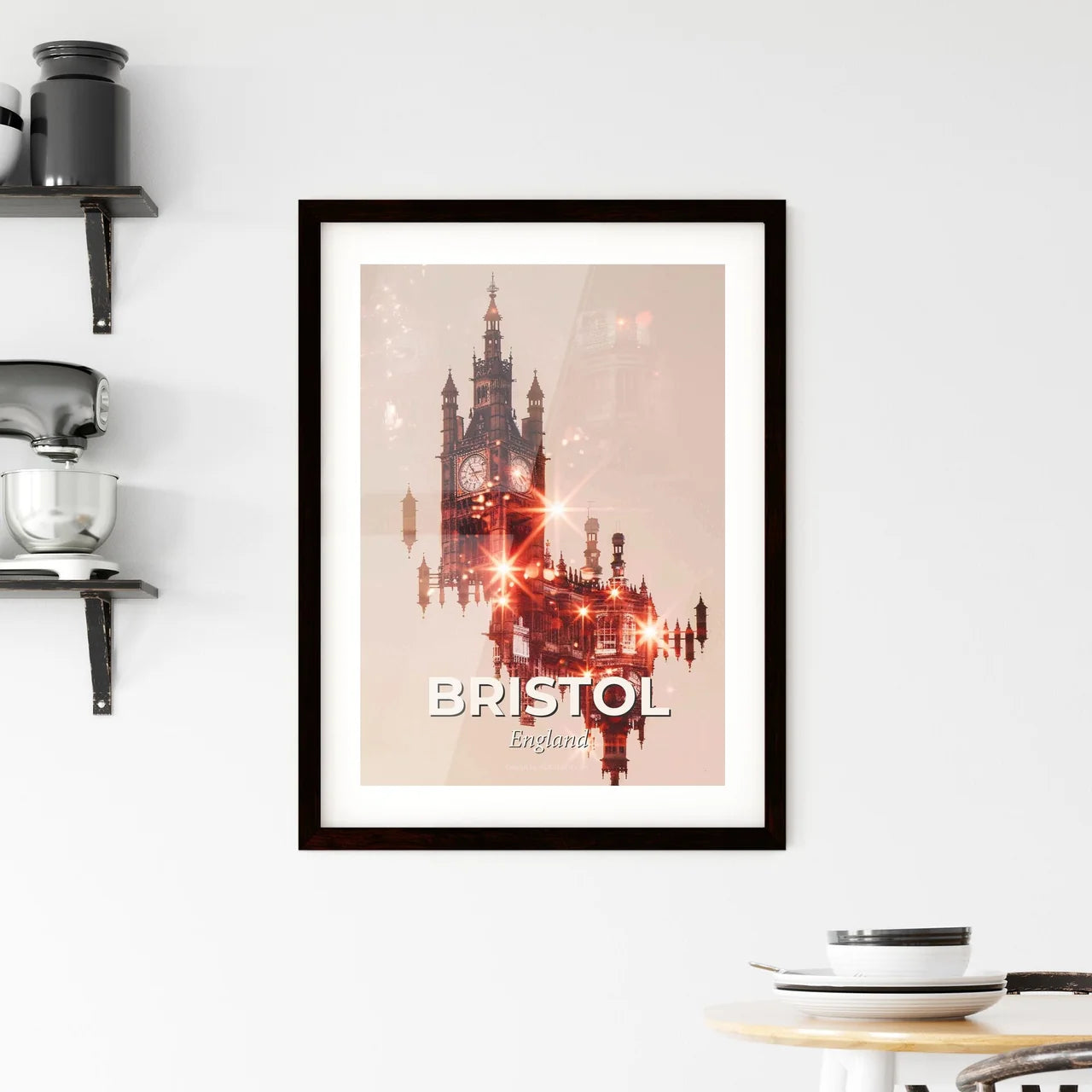 Bristol City Skyline Double Exposure Sunset Poster Framed Print