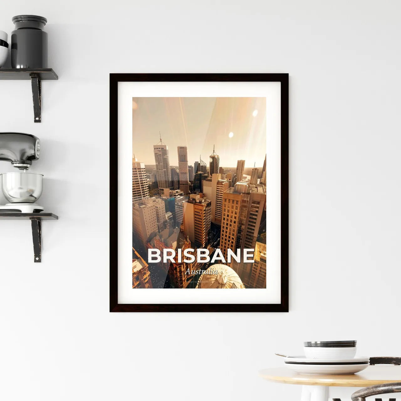 Brisbane Skyline Night Sparkles Poster Framed Print