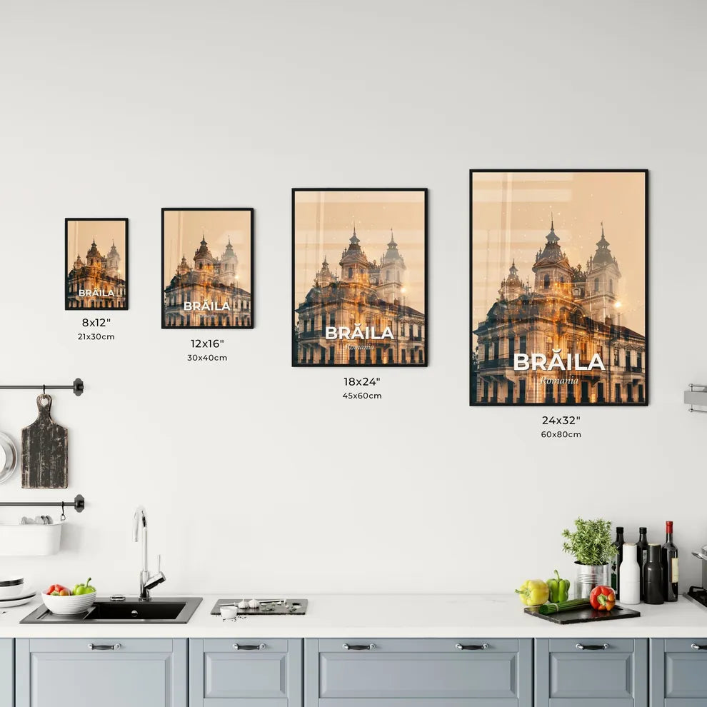 Brăila Skyline Double Exposure Composite Art Poster Beige Office Art