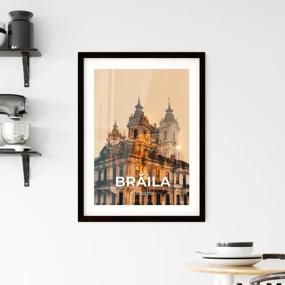 Brăila Skyline Double Exposure Composite Art Poster Beige Framed Print