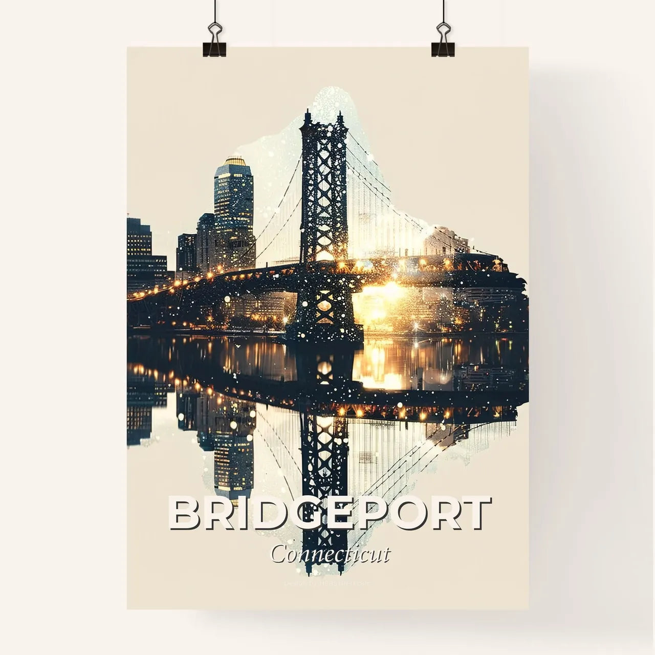 Bridgeport Cityscape Sparkles and Local Icons Poster
