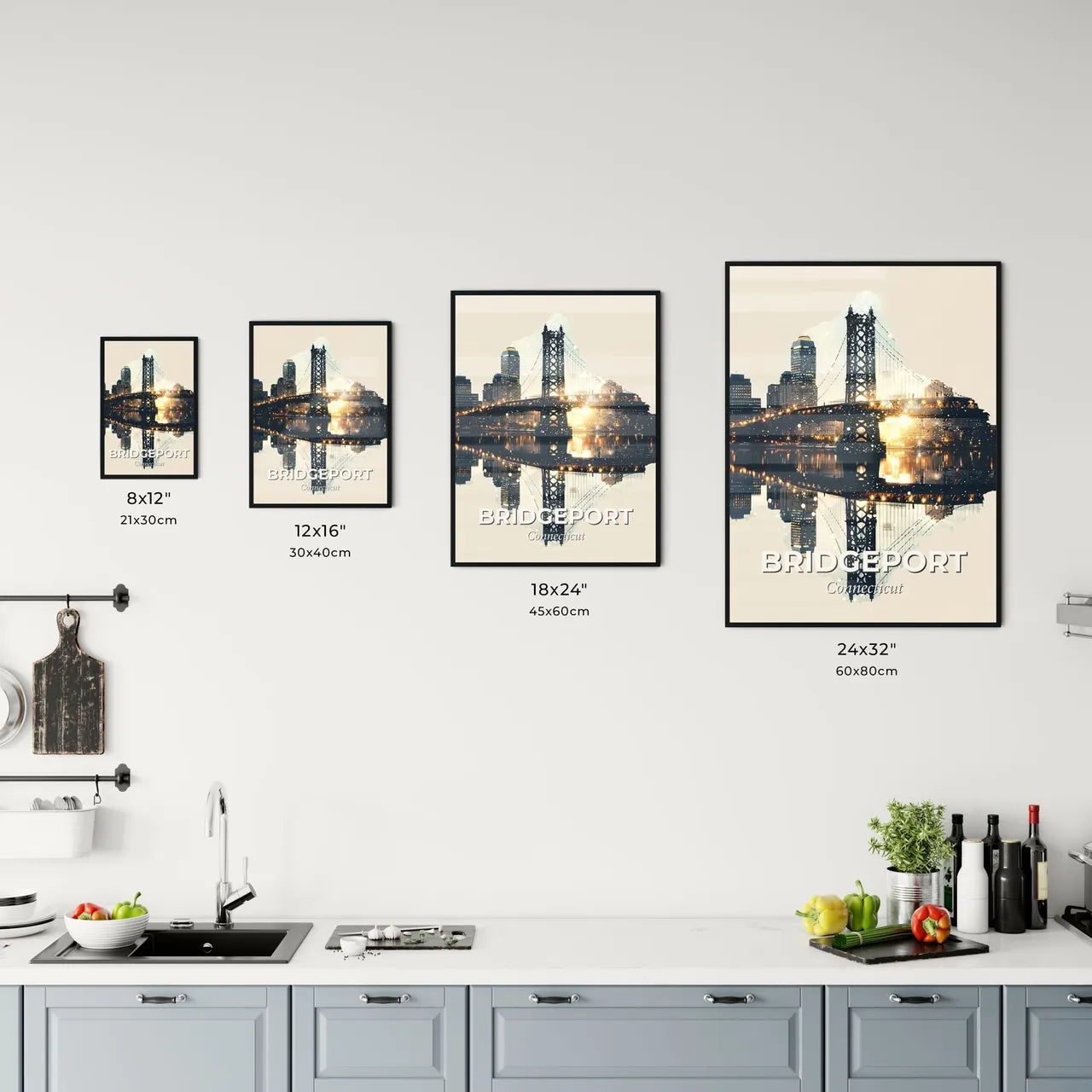 Bridgeport Cityscape Sparkles and Local Icons Office Art