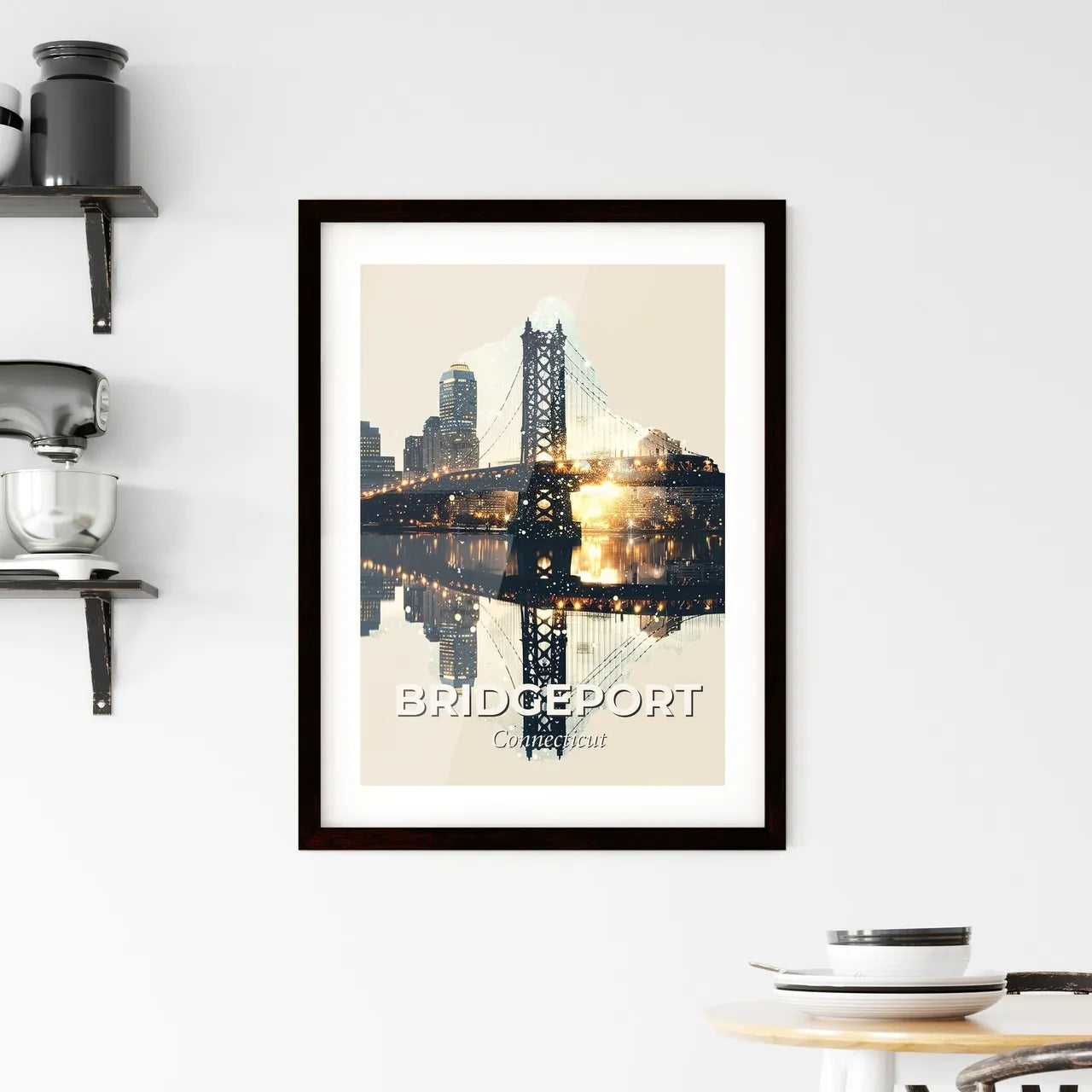 Bridgeport Cityscape Sparkles and Local Icons Framed Print