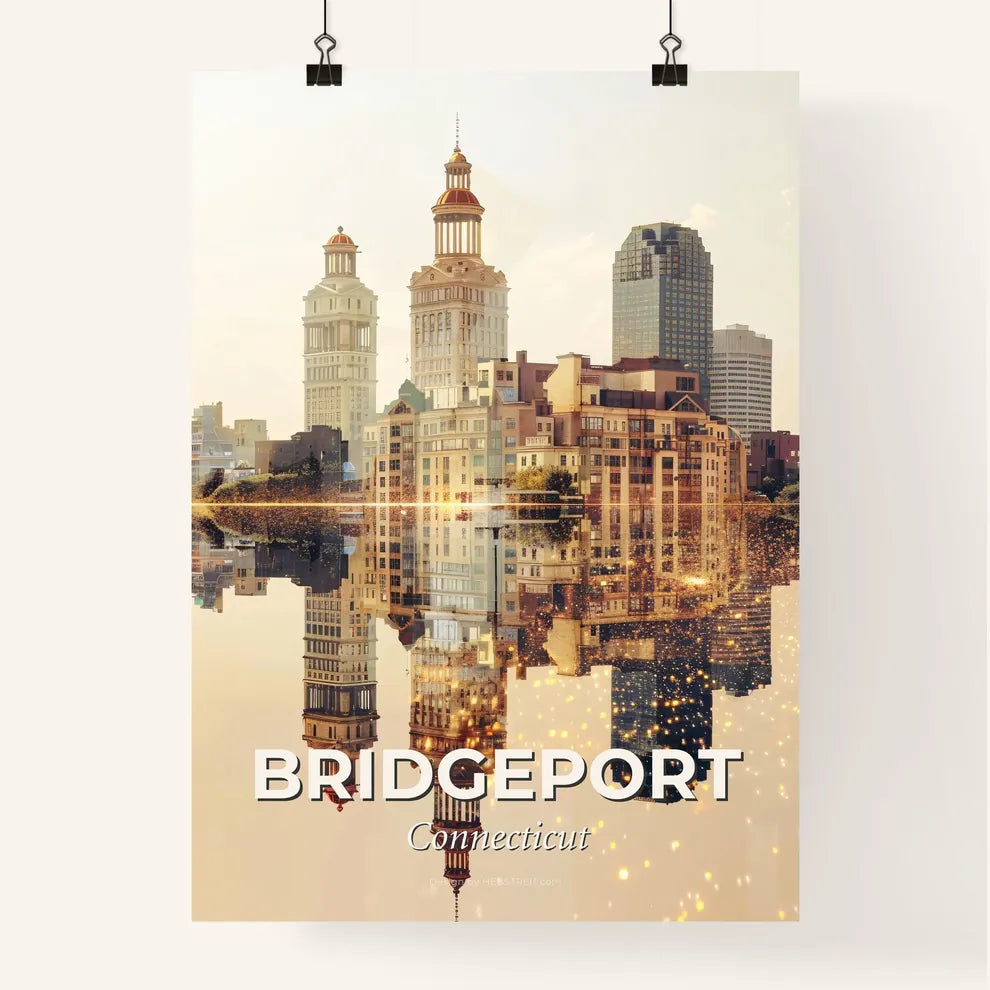 Bridgeport Skyline Glow Pastel Beige Poster Poster