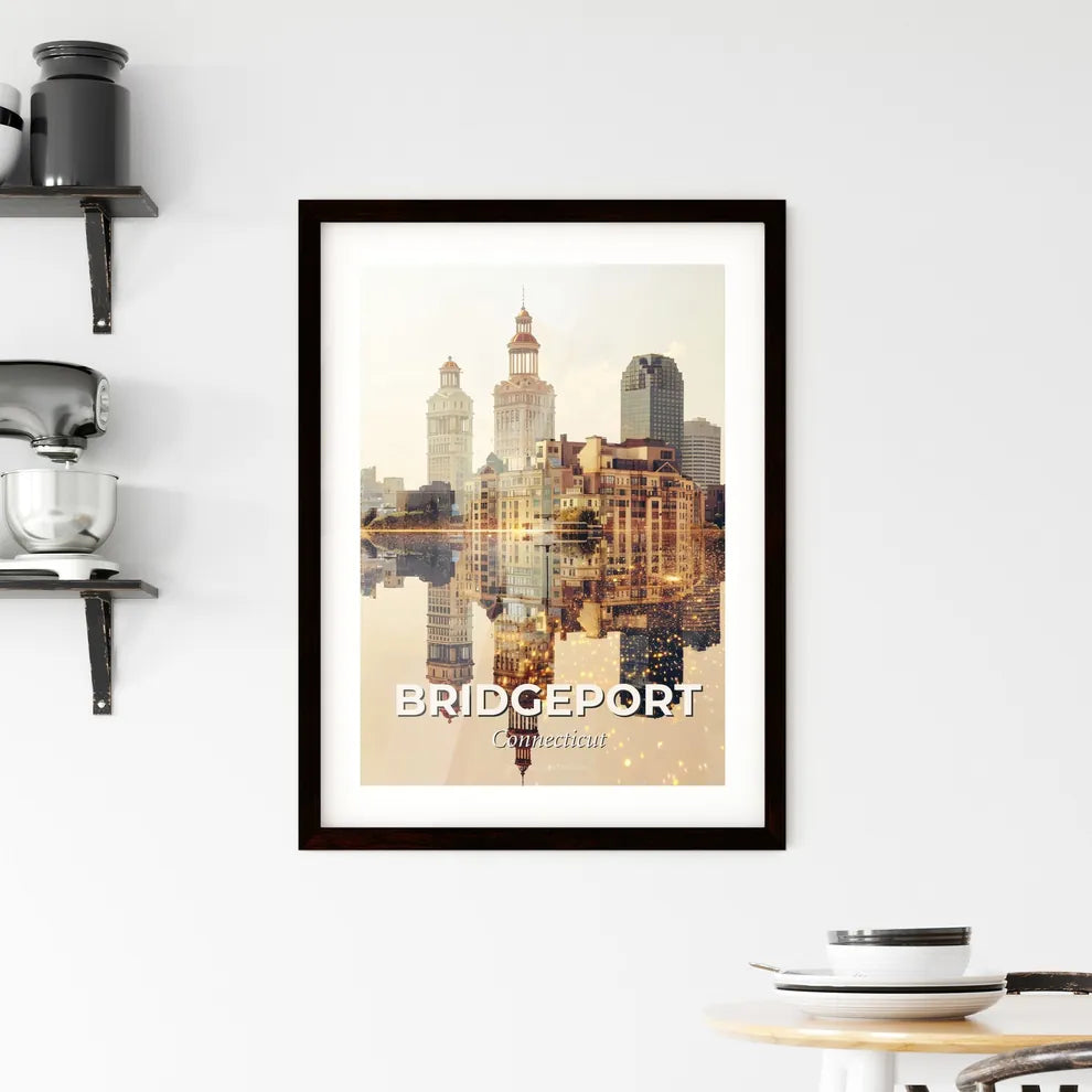 Bridgeport Skyline Glow Pastel Beige Poster Framed Print