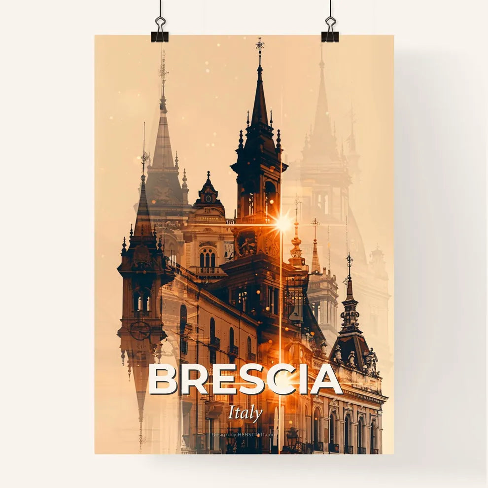 Brescia Italy City Skyline Double Exposure Poster
