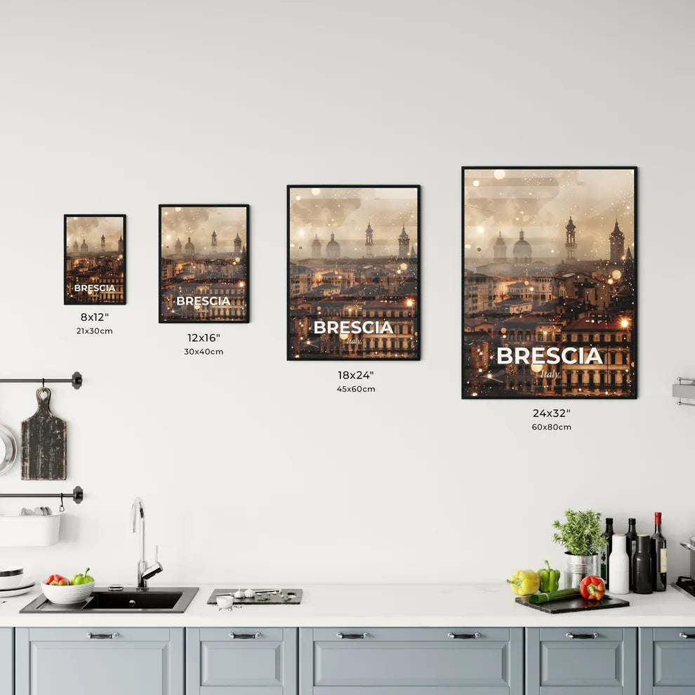 Brescia Skyline Art Deco Poster Design Office Art