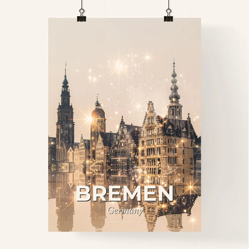 Bremen Skyline Double Exposure Poster with Sparkles Poster