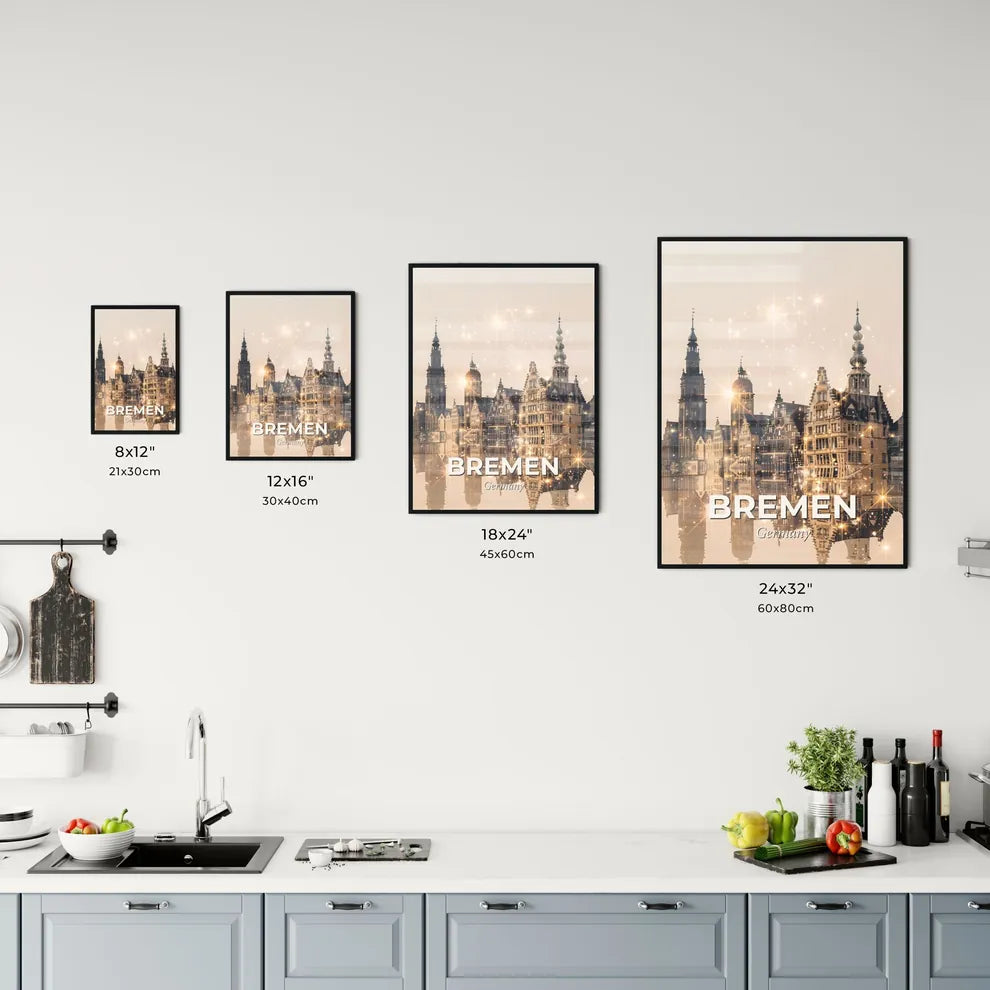 Bremen Skyline Double Exposure Poster with Sparkles Office Art
