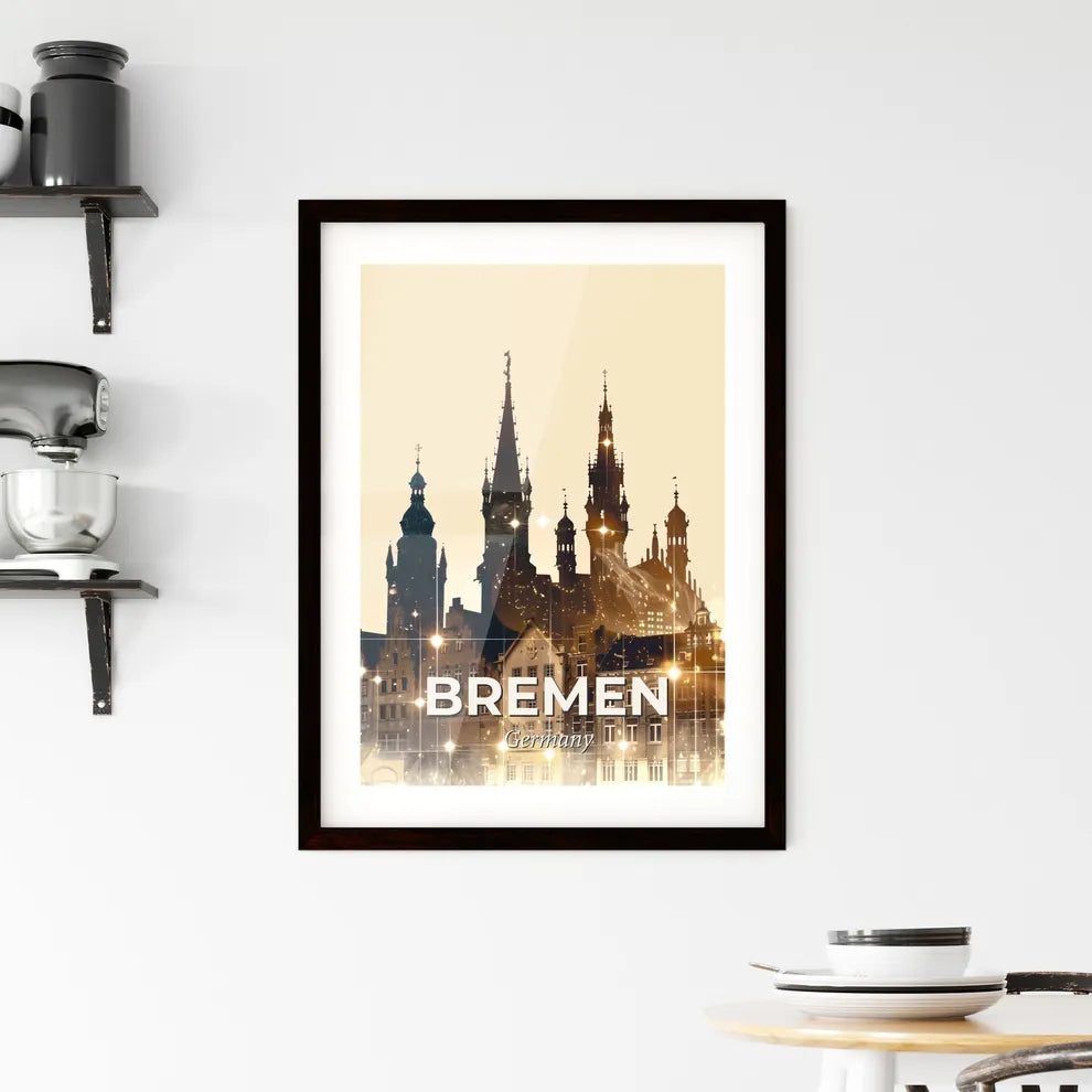 Bremen Skyline Double Exposure Composite Art Poster Framed Print