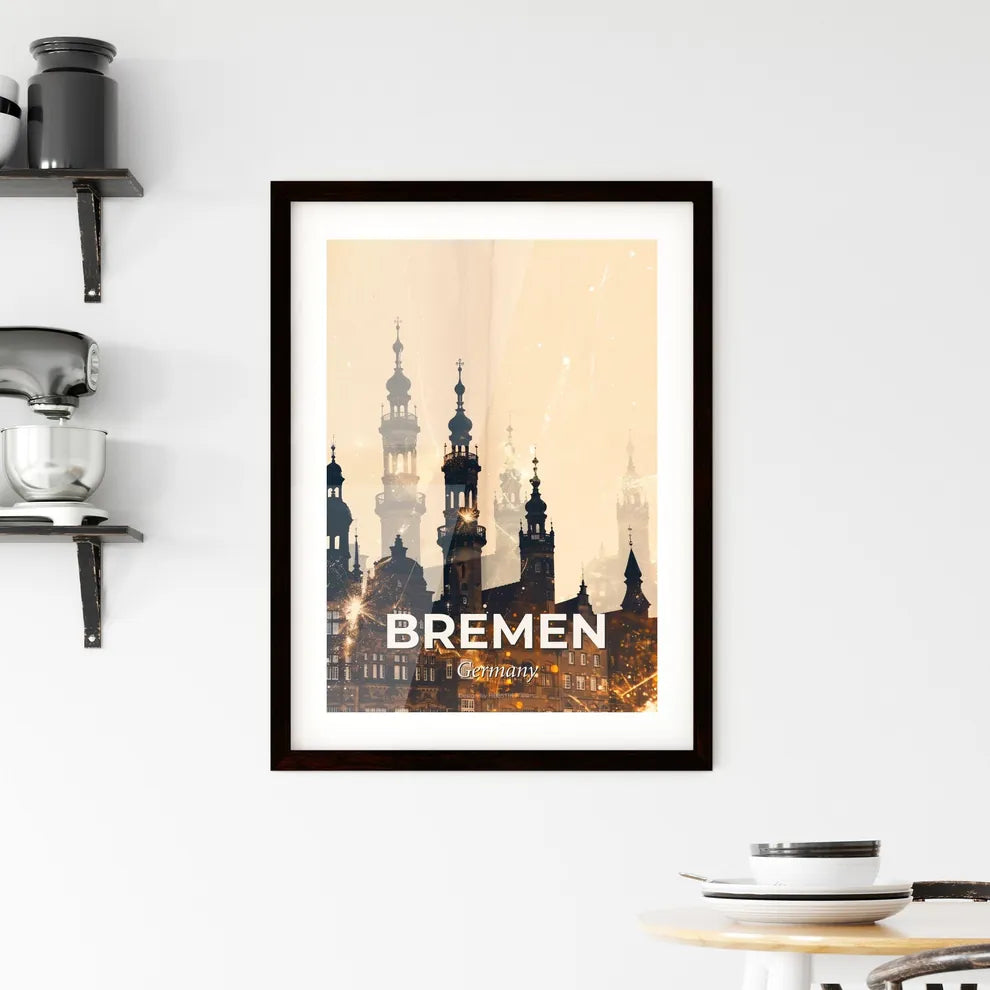 Bremen Skyline Double Exposure Composite Art Poster Framed Print