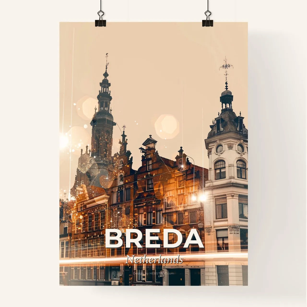 Breda Skyline Composite Art Poster with Sparkle Accents Poster