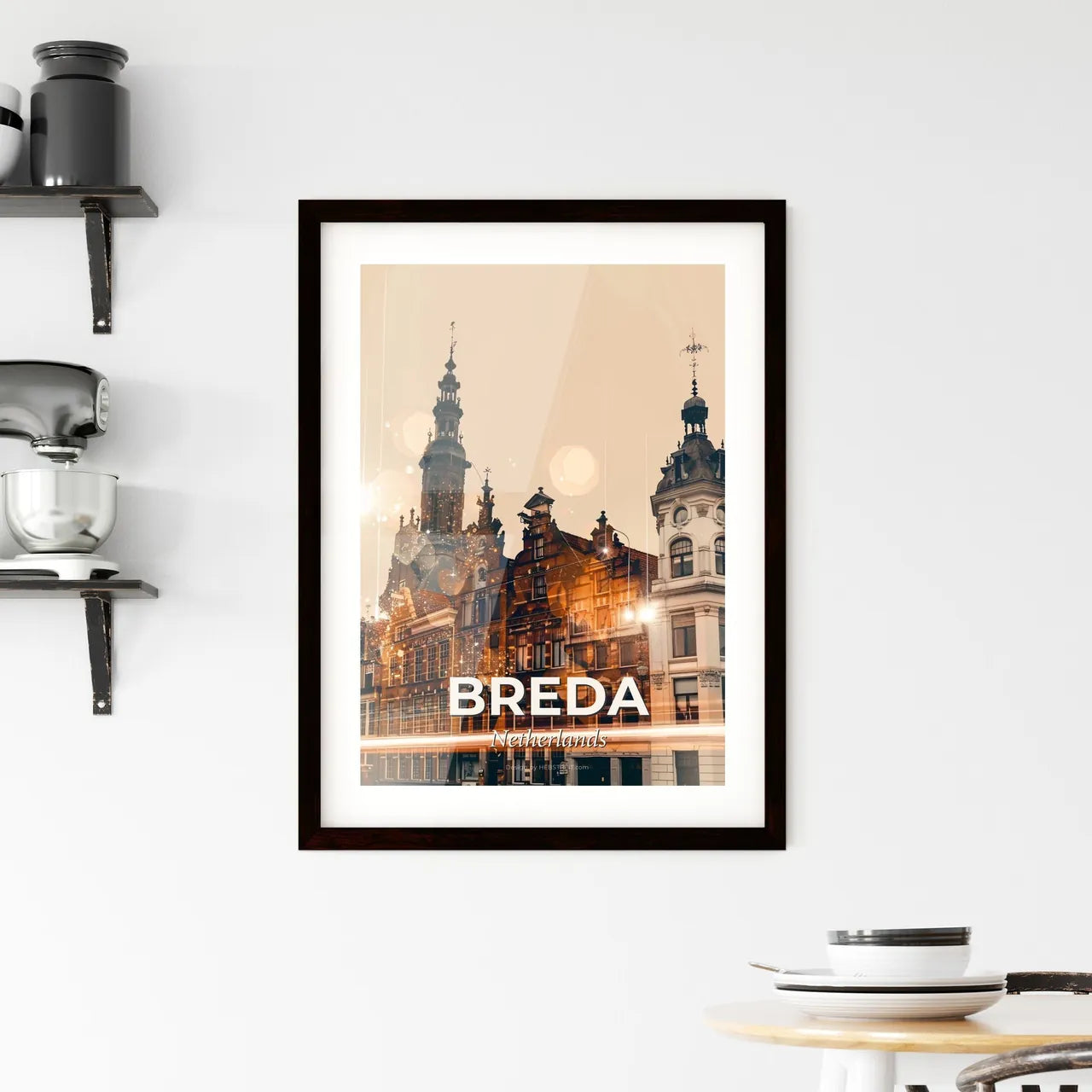 Breda Skyline Composite Art Poster with Sparkle Accents Framed Print