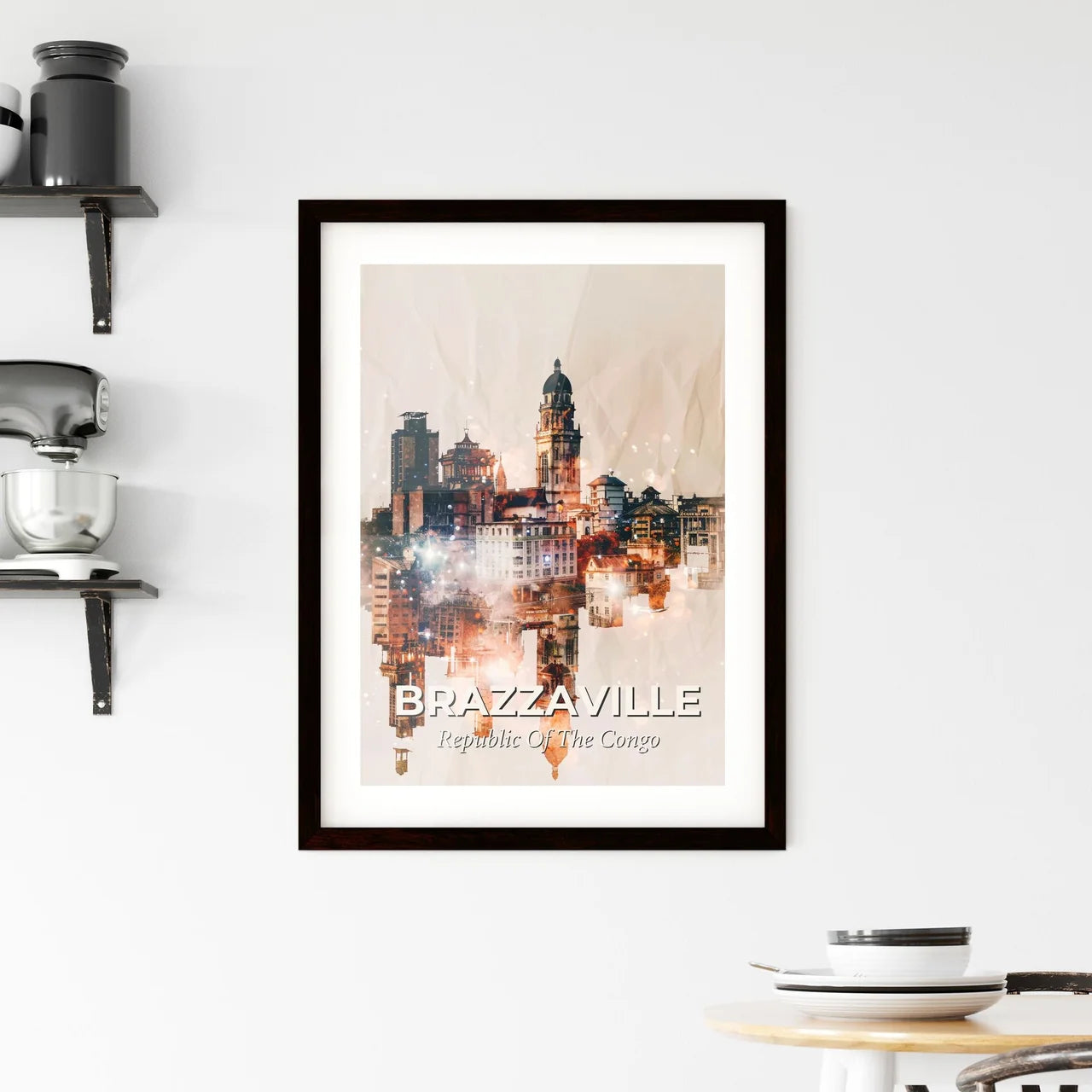 Brazzaville Skyline Double Exposure Art Poster Framed Print
