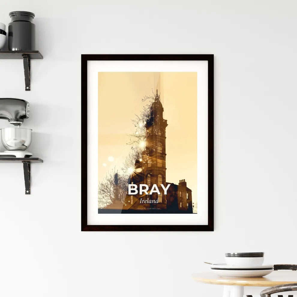Bray, Ireland: Skyline Silhouette Poster with Sparkles Framed Print