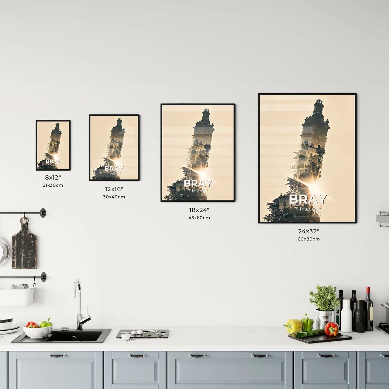 Bray Cityscape Silhouette Poster with Sparkles Office Art