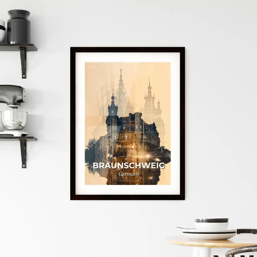 Braunschweig Skyline Silhouette Art Poster Framed Print