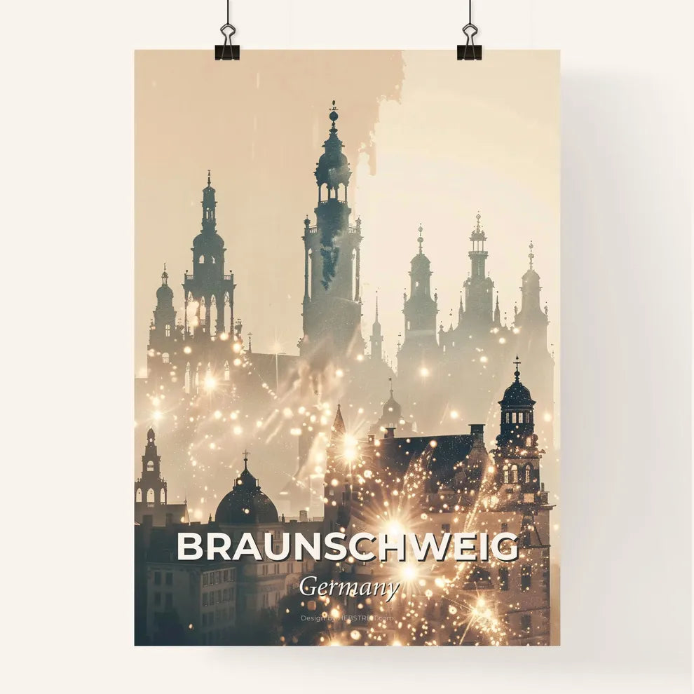 Braunschweig city skyline double exposure composite art print Poster