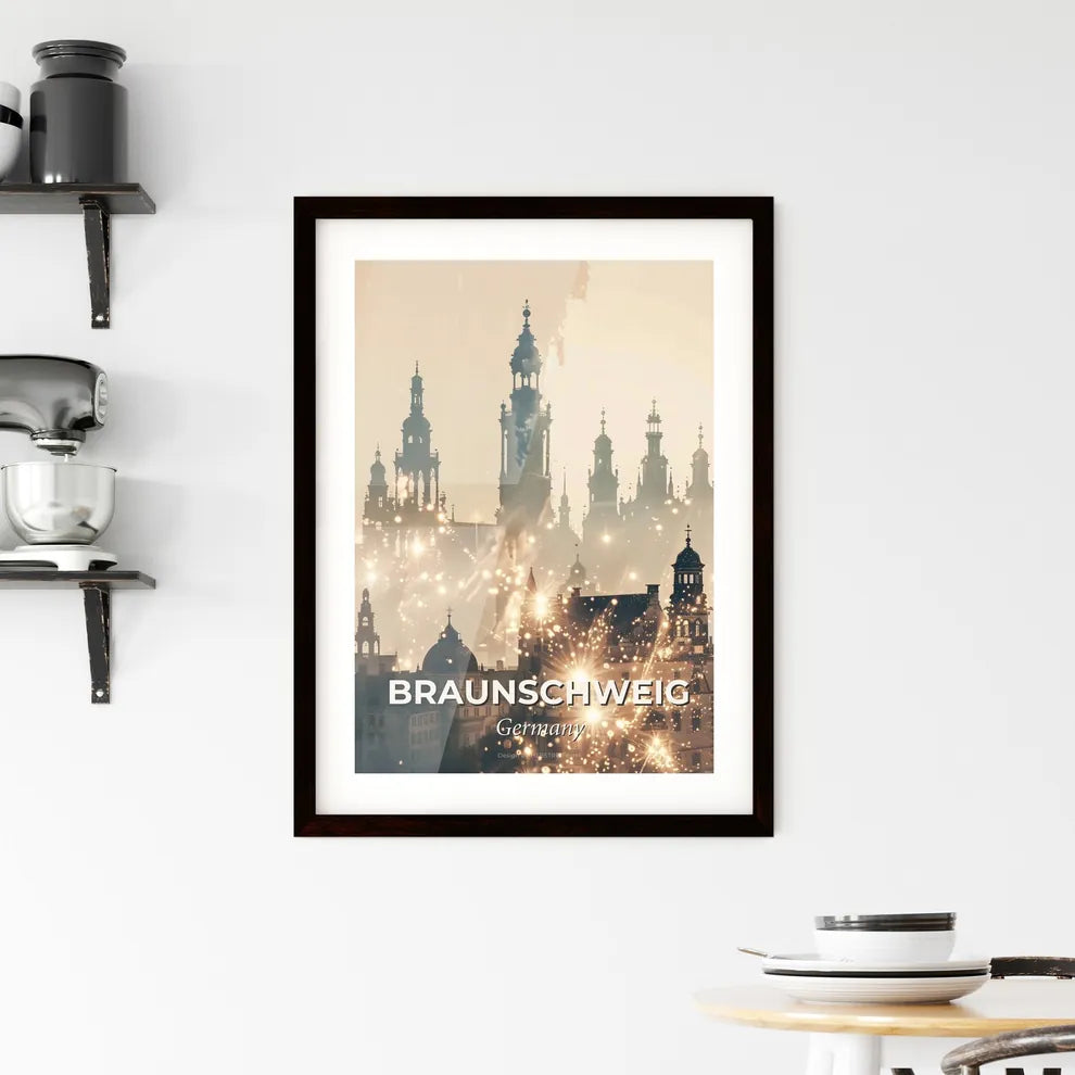 Braunschweig city skyline double exposure composite art print Framed Print