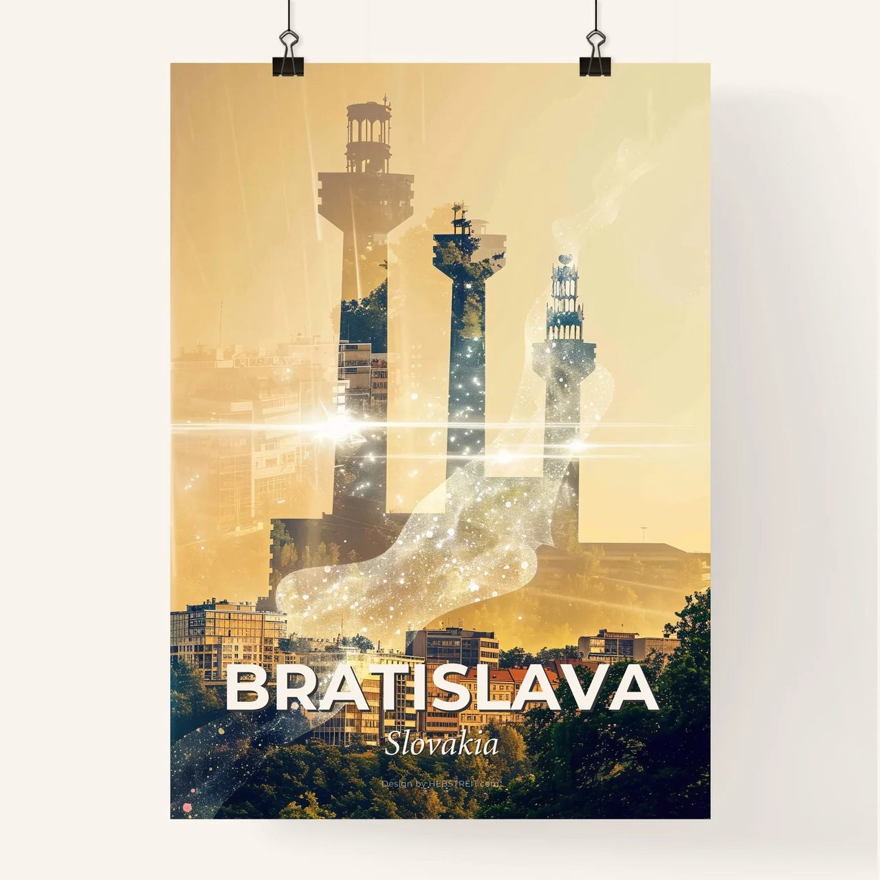 Bratislava City Lights Skyline Bright Artwork Poster
