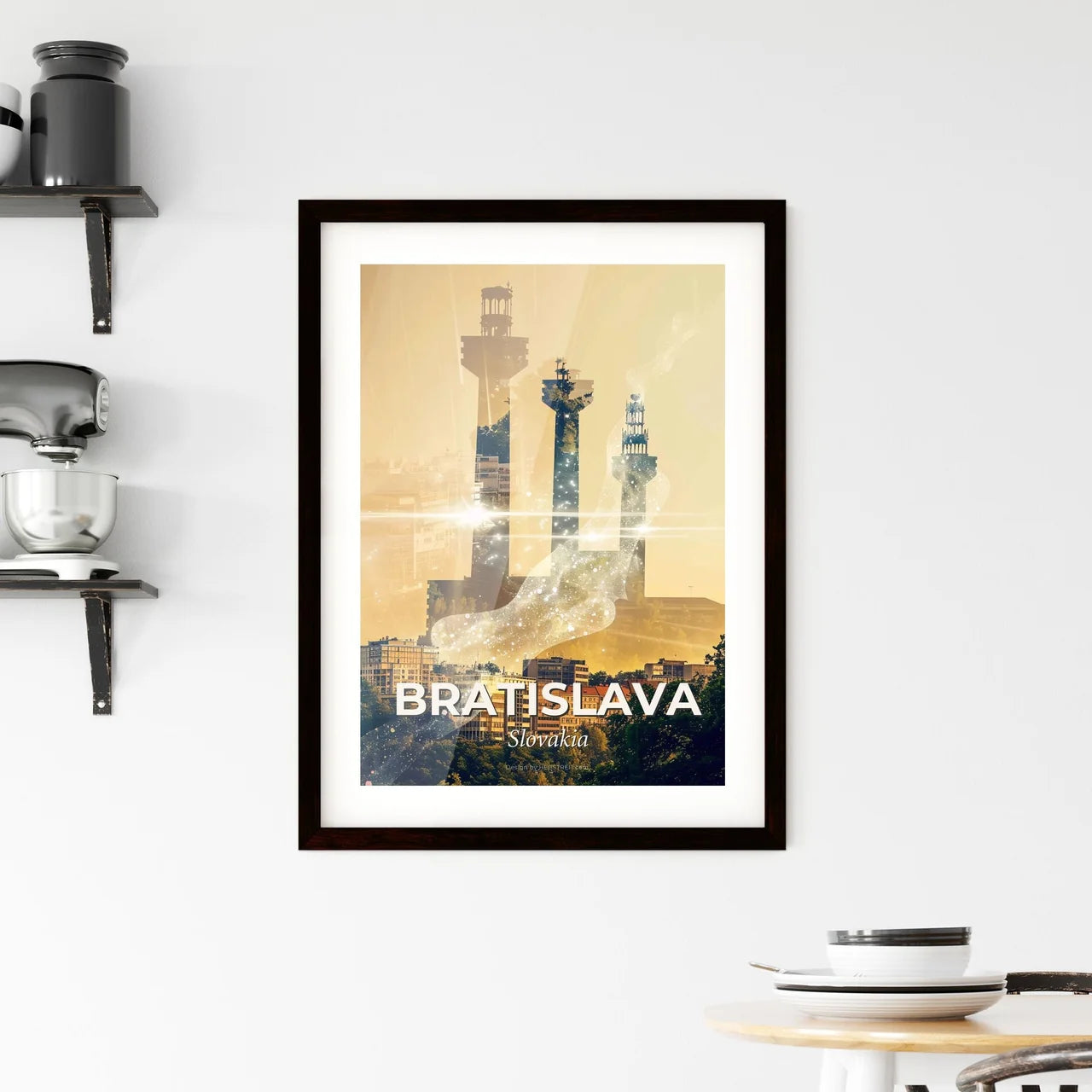 Bratislava City Lights Skyline Bright Artwork Framed Print