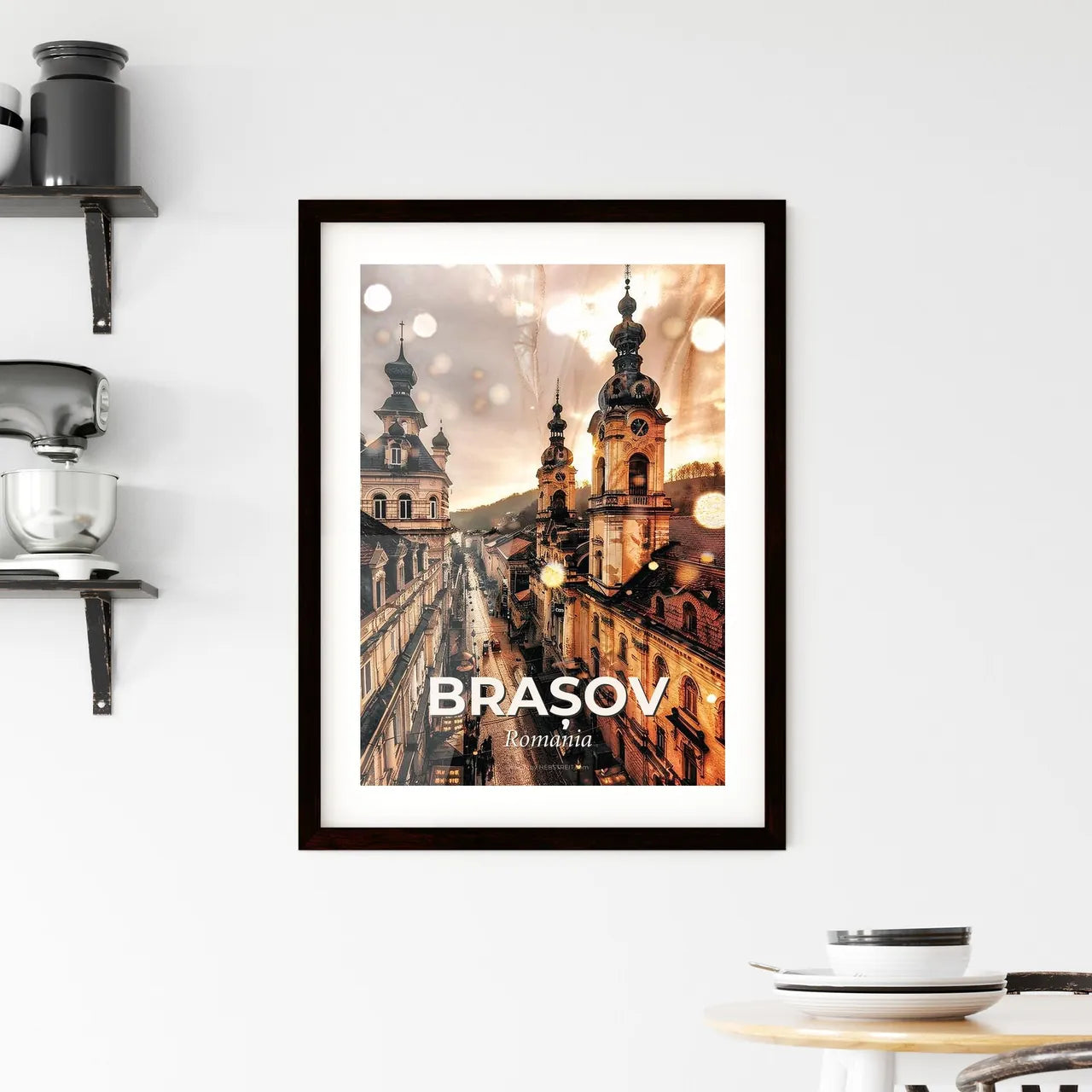 Brasov City Skyline Bright Composite Poster Art Framed Print