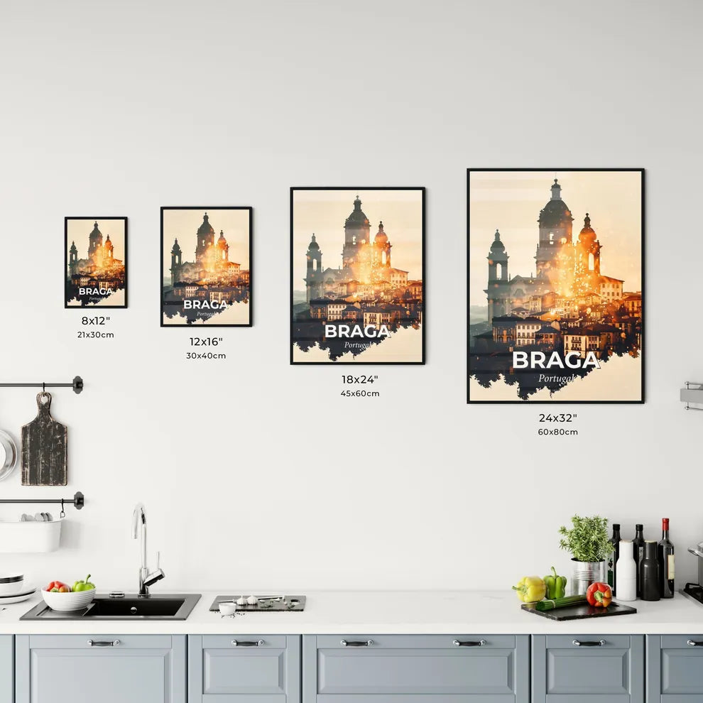 Braga Skyline: Vintage Architecture and Sparkle Office Art