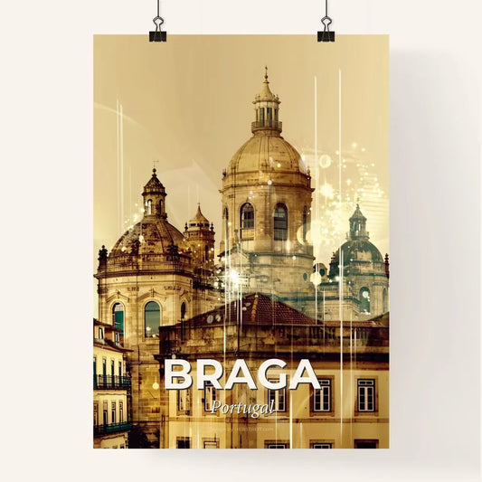 Braga City Skyline Double Exposure Bright Beige Poster