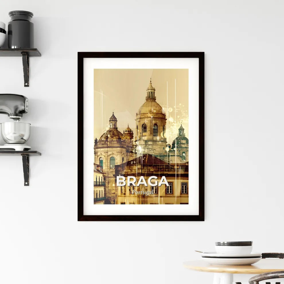 Braga City Skyline Double Exposure Bright Beige Framed Print