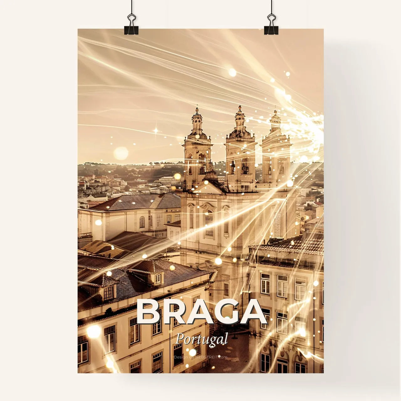 Braga City Skyline Double Exposure Artistic Poster Poster