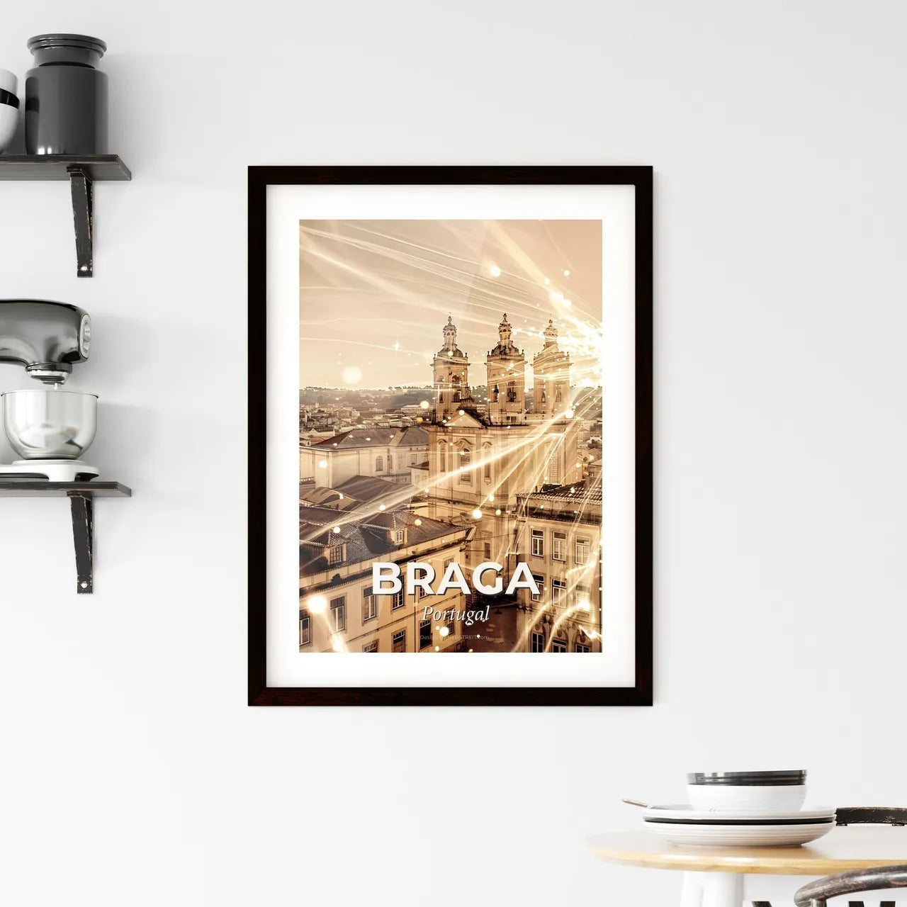 Braga City Skyline Double Exposure Artistic Poster Framed Print