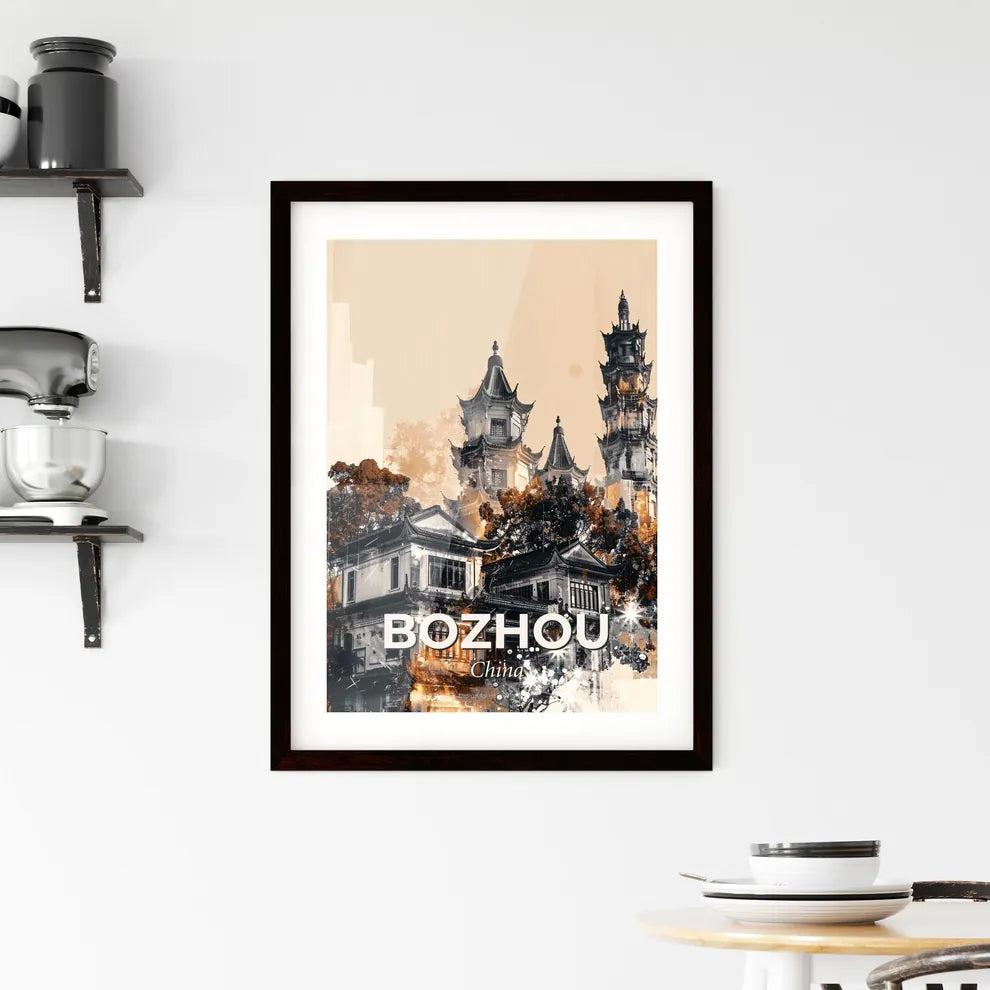 Bozhou City Skyline Double Exposure Art Deco Framed Print