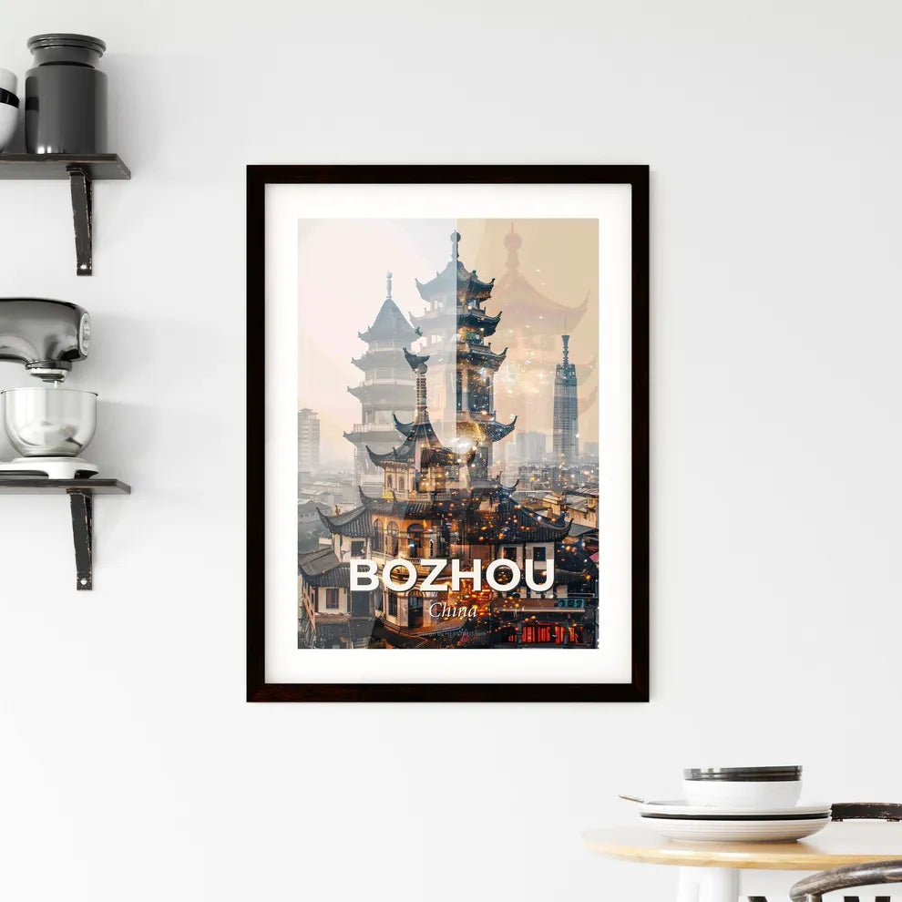 Bozhou Skyline Composite Art, Bright Beige Framed Print