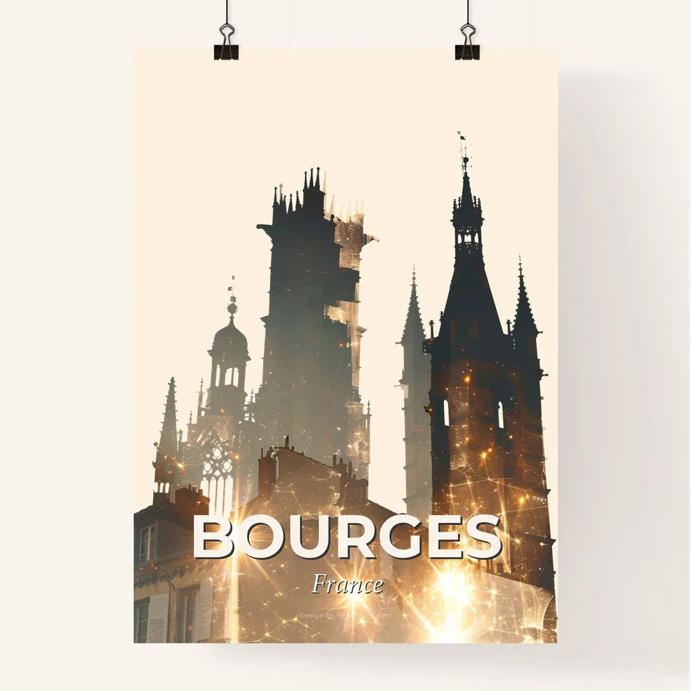 Bourges Skyline Double Exposure Silhouette Poster Design Poster