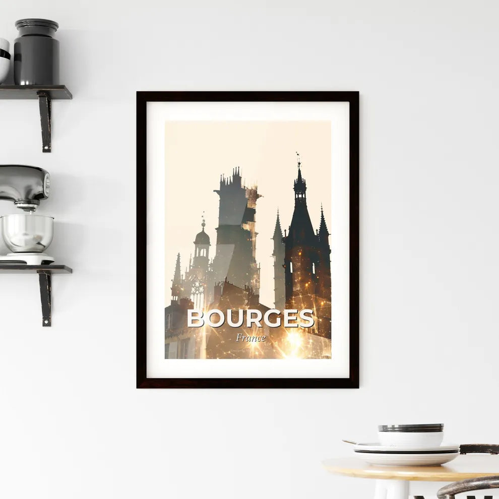 Bourges Skyline Double Exposure Silhouette Poster Design Framed Print