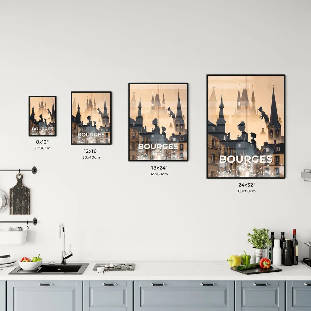 Bourges Skyline Double Exposure Silhouette Artwork Office Art