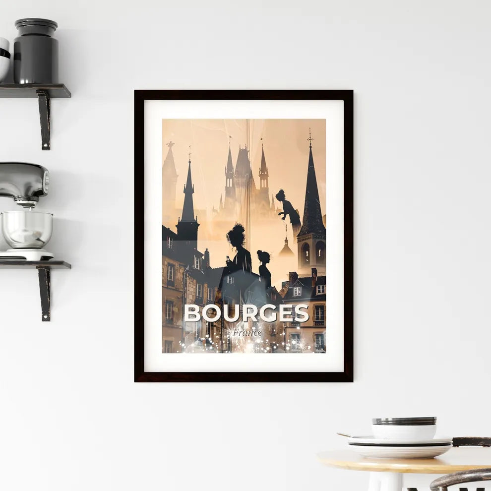 Bourges Skyline Double Exposure Silhouette Artwork Framed Print