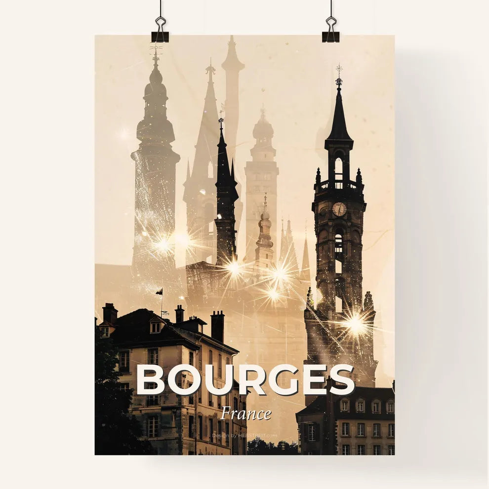 Bourges Skyline Composite Art Double Exposure Poster