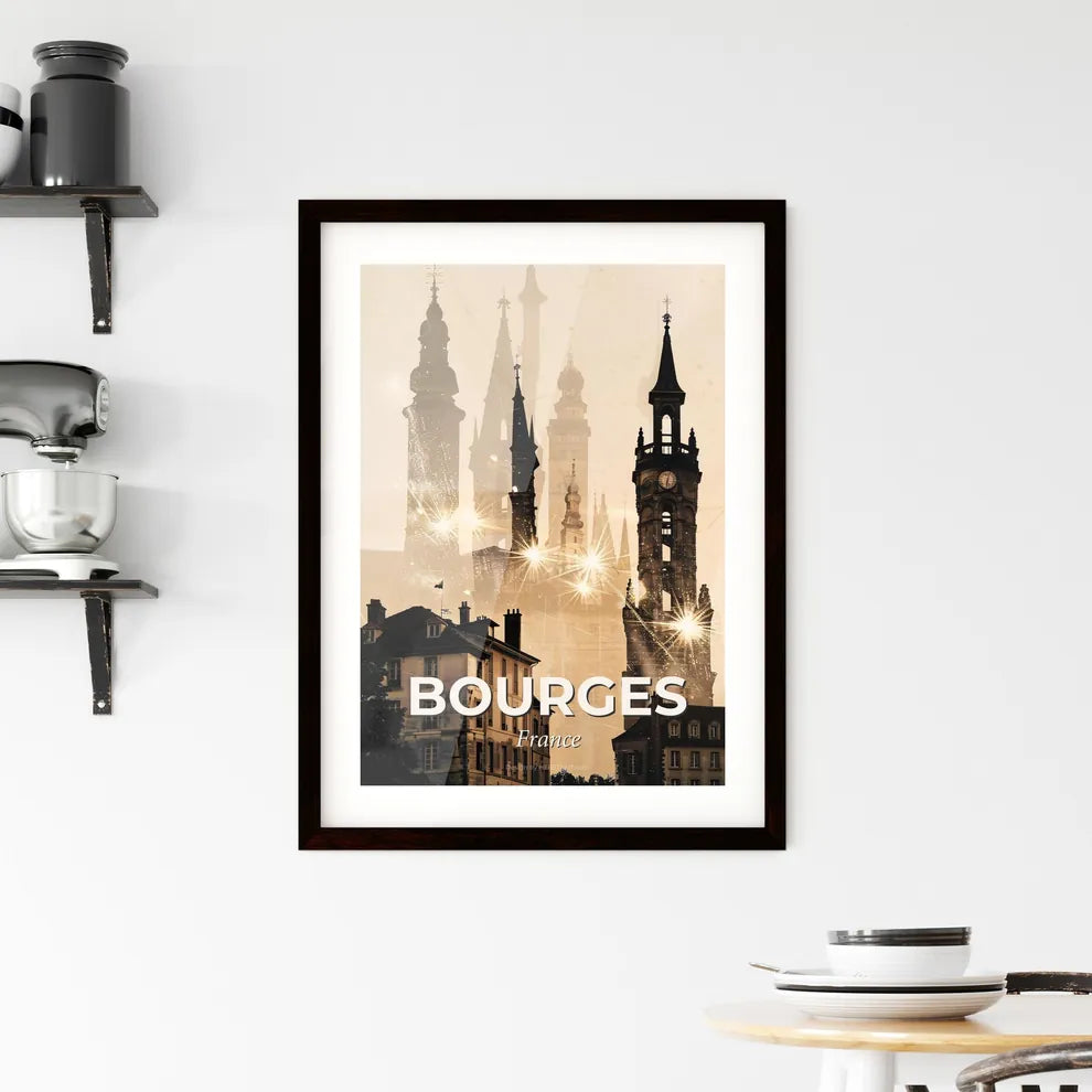 Bourges Skyline Composite Art Double Exposure Framed Print