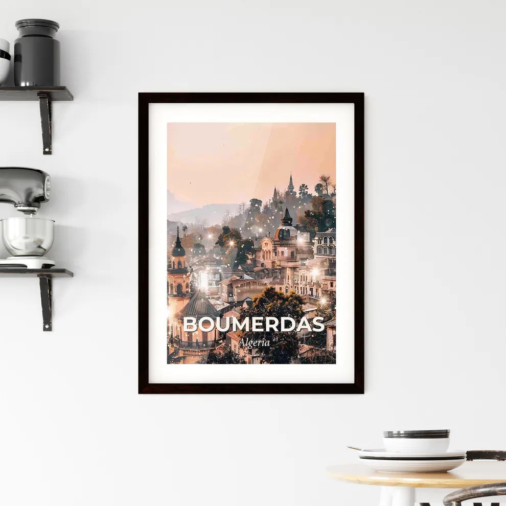 Boumerdas Double Exposure Skyline Vibrant Art Poster Framed Print