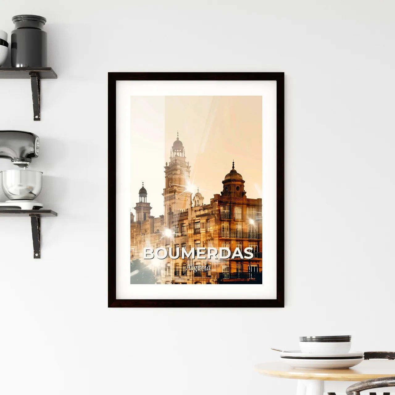 Boumerdas Skyline Double Exposure Poster Framed Print