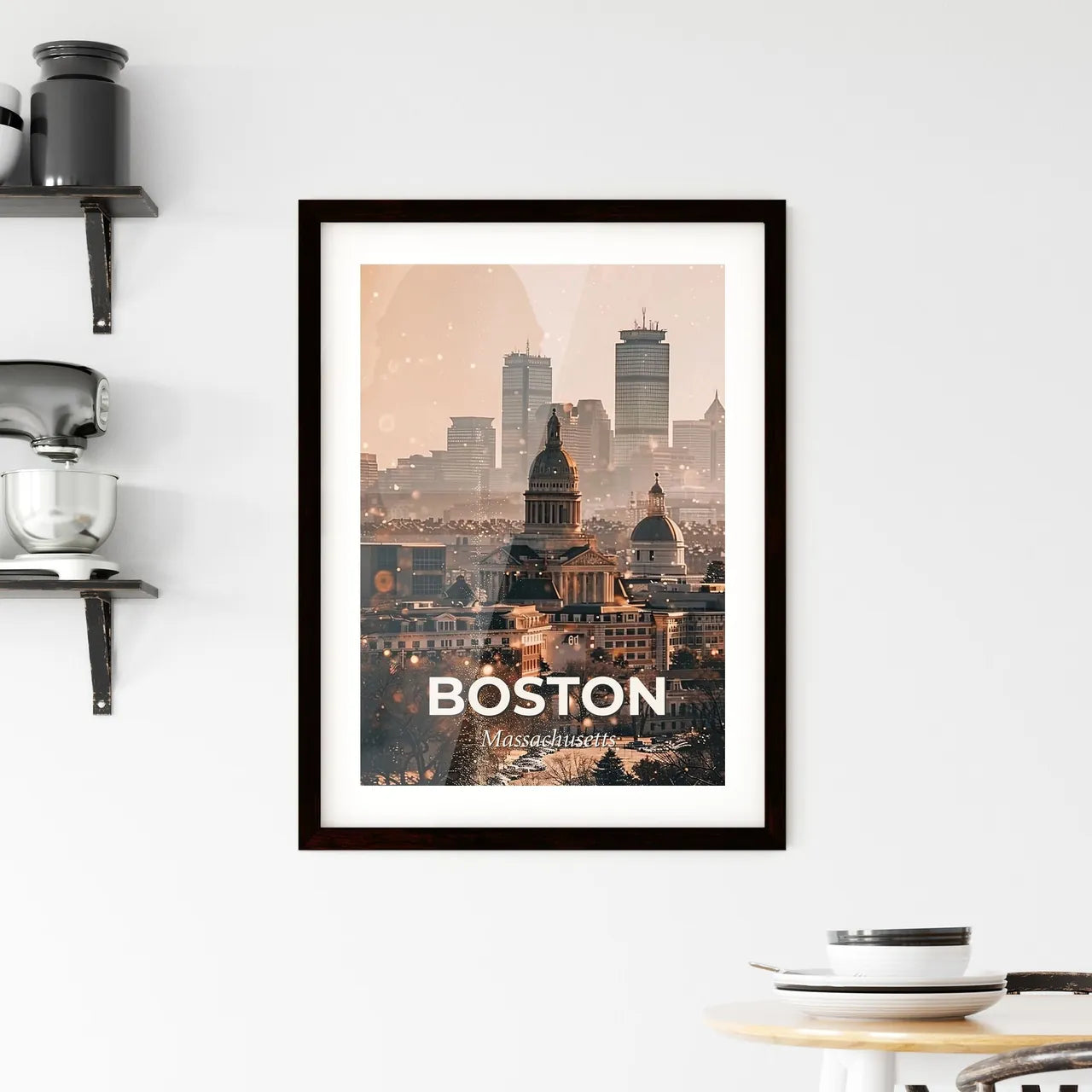 Boston City Skyline Composite Art with Sparkles Framed Print