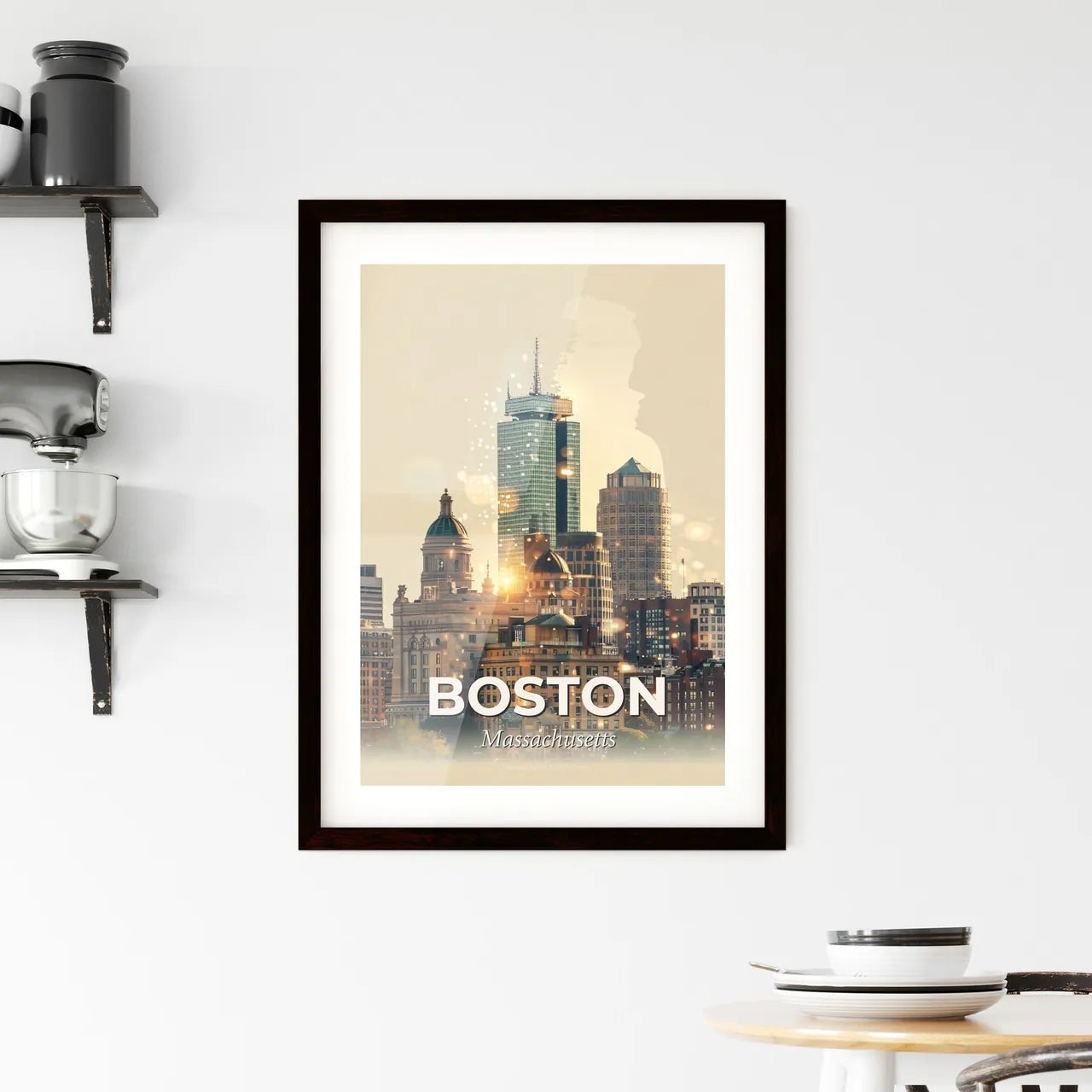 Boston Cityscape Double Exposure Poster Framed Print