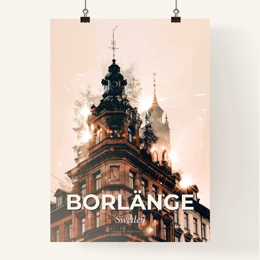 Borlange City Skyline Double Exposure Art Poster Poster