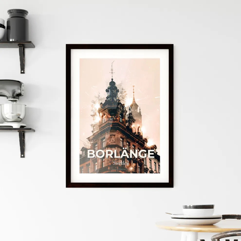 Borlange City Skyline Double Exposure Art Poster Framed Print
