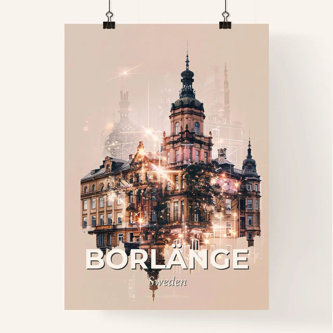 Borlange City Skyline Double Exposure Poster Poster