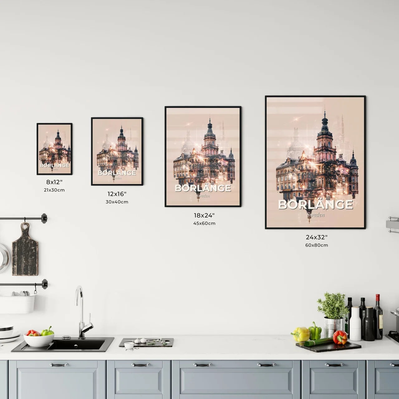 Borlange City Skyline Double Exposure Poster Office Art
